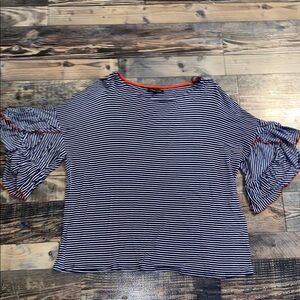 Jeanne Pierre striped blouse with ruffle sleeves size large